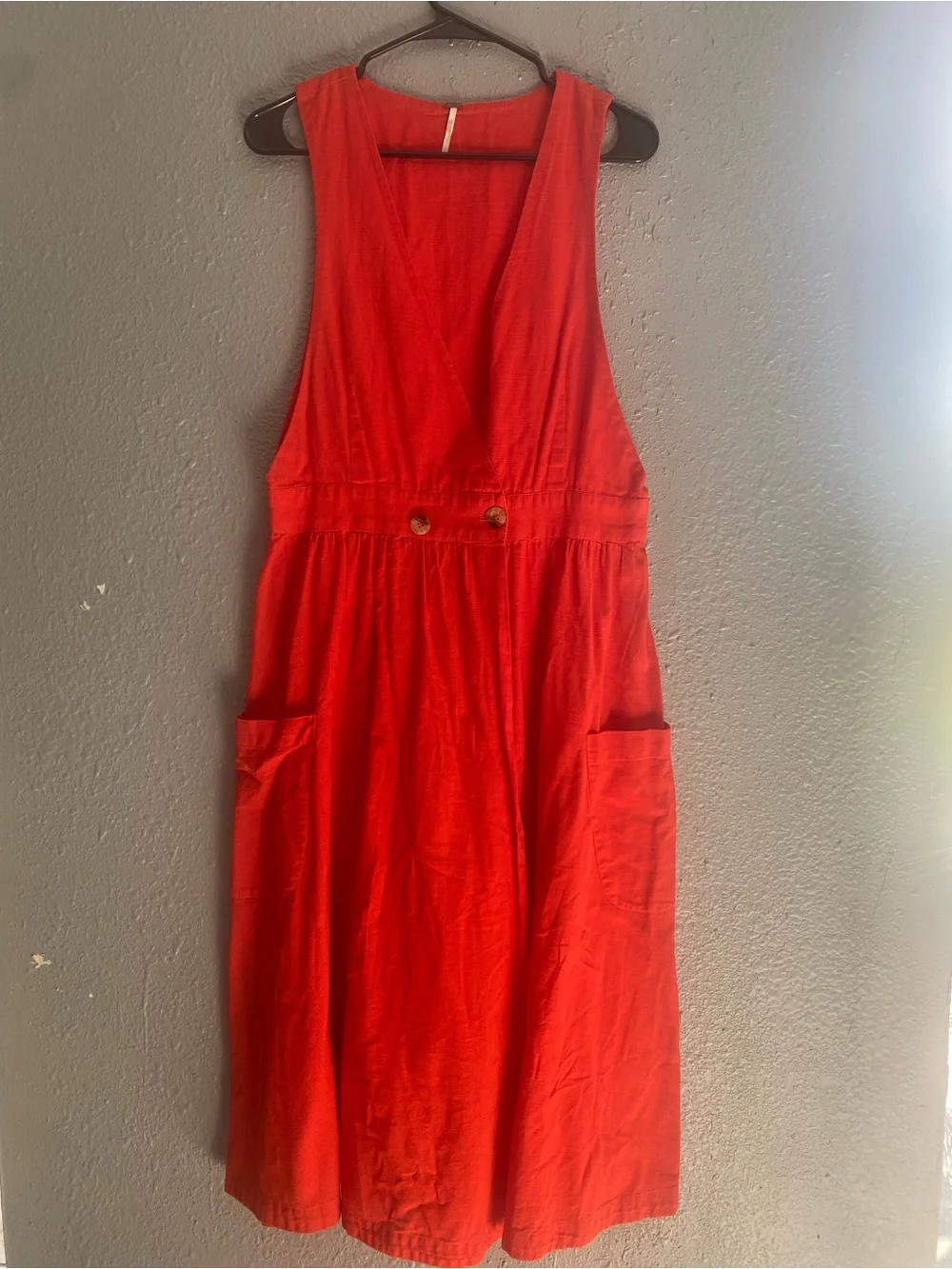 Free People Red Midi Dress Cotton Pockets Large